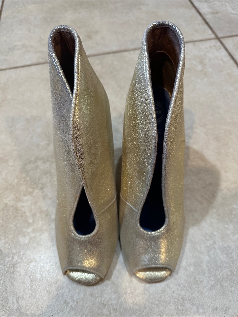 NEW! Vintage Jeffrey Campbell Dayne Gold Leather Wood Heel Booties Heels Boots 8 - Picture 2 of 10